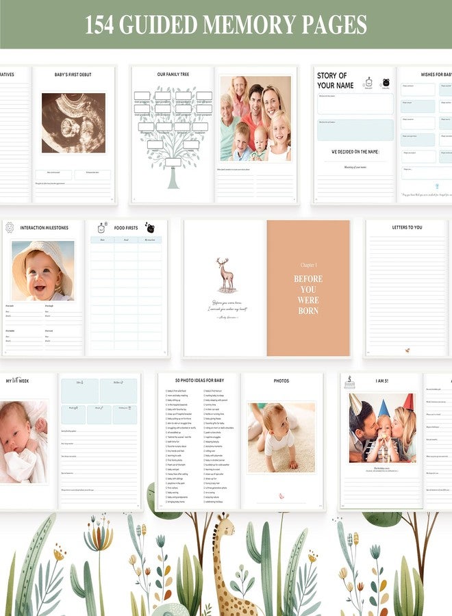 Lanpn Baby Memory Book for Boy Girl - The Story of You, Newborn Babys Photo Album Book Keepsake for New Parents, Leather Cover Baby First 5 Year Milestone Journal Scrapbook (154 Pages) - Image 5